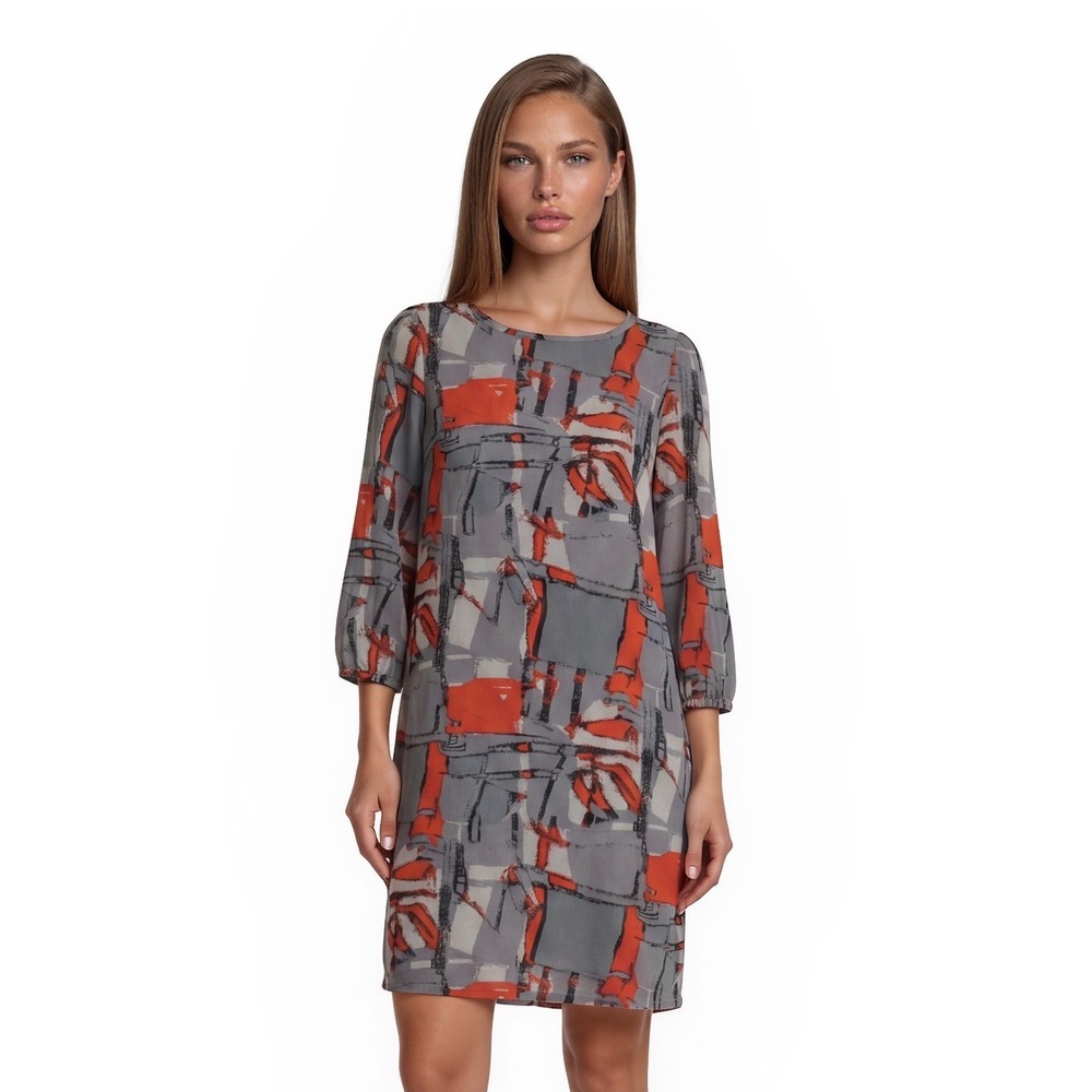 Tahari Arthur S. Levine Gray Red Abstract Shift Dress Women's Size 6 Y2K